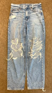 Jeans American Eagle donna 2 vita alta larghi dritti invecchiati denim strappato - Foto 1 di 9