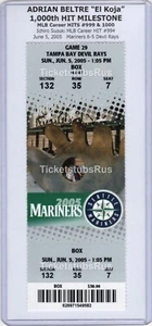 Adrian Beltre 1000 HIT MILESTONE Mariners Devil Rays 6/5/2005 Full Ticket MINT - Picture 1 of 19
