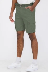 Men's Stretch Belted Cargo Short Premium Twill Cargo Short Free Adjustable Belt - Picture 1 of 14