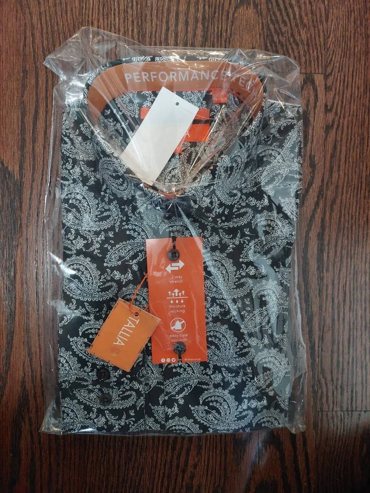 NWT 85.00 TALLIA Men CHARCOAL/BLACK  LONG-SLEEVE DRESS SHIRT 17.5  36/37 - Изображение 1 из 1