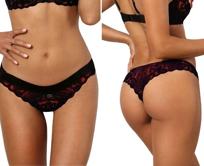 AXAMI PANTY SPITZE SCHWARZ  ROT slip string brazilian v-10049 clubwear  - Bild 1 von 4