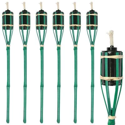 6x Green 60cm Bamboo Garden Fire Torches Outdoor Paraffin Oil Tiki Lantern - Image 1 of 4