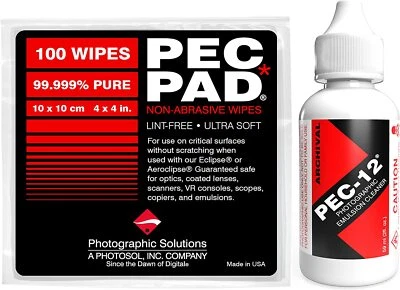 LIMPIADOR DE PELÍCULA PEC-12 2 OZ (BOTELLA GOTA PARA OJOS DE NUEVO DISEÑO) y paquete de 100 PEC*PAD 4X4"  Foto 1 de 4