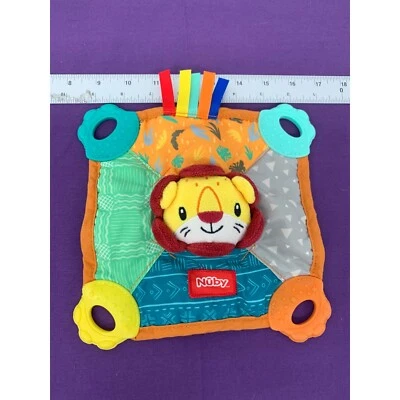 Nuby Lion Teether Crinkle Baby Toy Infant Square 2021 love and care 8 in.² - Image 1 of 4
