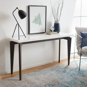 SAFAVIEH Josef Retro Lacquer Floating Top Console Table | White / Dark Brown | - Picture 1 of 8