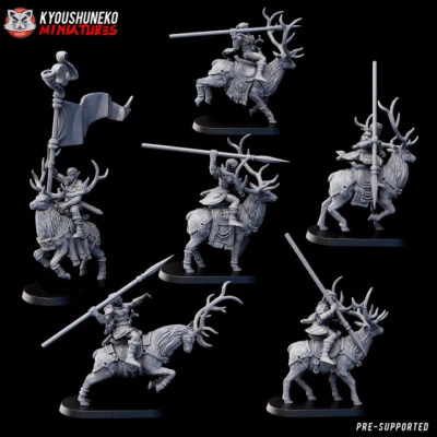 x5 Wood Elf Deer Sisters - Kyoushuneko Miniatures Wood Elf Army Deer Riders