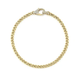 Diamond Lobster Clasp Cuban Link Chain Bracelet 14K Yellow Gold 0.25CT Round Cut - Picture 1 of 2
