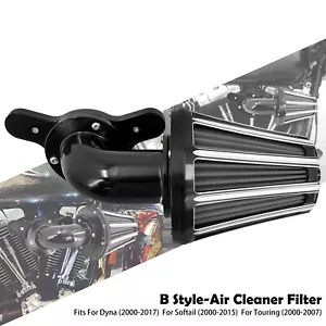 Cone Black Air Cleaner Filter Gray Intake For Harley Touring Dyna Softail 00-15 - Picture 1 of 16