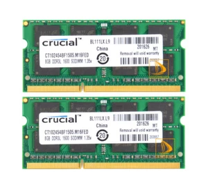 Crucial 16GB 2x 8GB 2Rx8 PC3L-12800 DDR3L 1600Mhz SODIMM RAM Laptop Arbeitsspeicher Intel - Bild 1 von 9