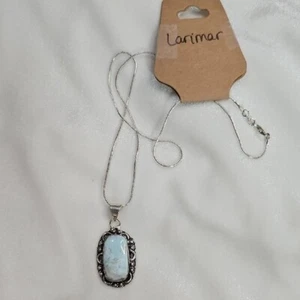 Ladies Larimar Natural Gemstone Pendant Necklace Silver Plated Chain NWOT Boho - Picture 1 of 5