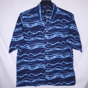 Banana Republic Shirt Mens Large Tall Blue Resort Organic Cotton Waves Relaxed - Picture 1 of 10