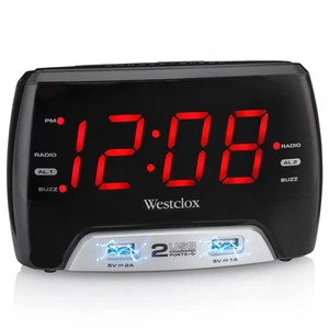 Large Black LED Digital Clock with Dual Alarms USB Charging FM Radio and Backup - Picture 1 of 8