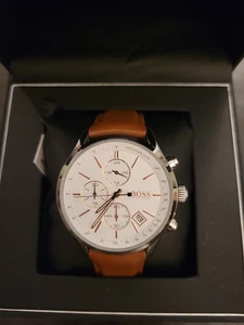 NEW BOSS HB1513475 GRAND PRIX BROWN LEATHER STRAP MENS WATCH - Picture 1 of 7