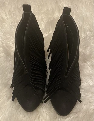 Botines con flecos de gamuza negros talla 6 — Botines occidentales con tacón bloque Foto 1 de 4