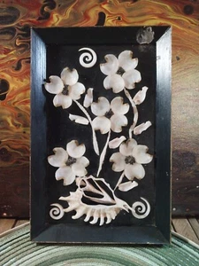 Vintage Mid Century 3D Muschel Blume Floral gerahmte Kunst Bilder f - Bild 1 von 11