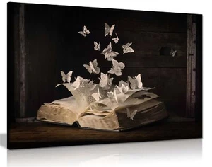 Book Butterfly Paper cuts Framed Canvas Print Wall Art Home Decor - Picture 1 of 6