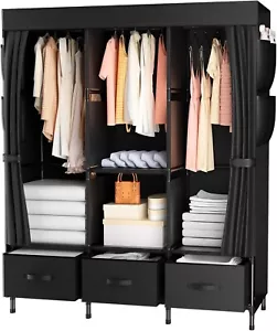 Schrank Kleiderschrank Stoff Stange Aufbewahrungskiste Stoffschrank Schwarz B227 - Bild 1 von 8