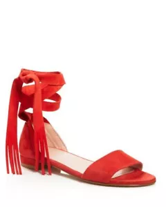 Stuart Weitzman Corbata PIMENTO RED SUEDE 6.5 M Lace Up Flat Sandals $395 SPAIN - Picture 1 of 12