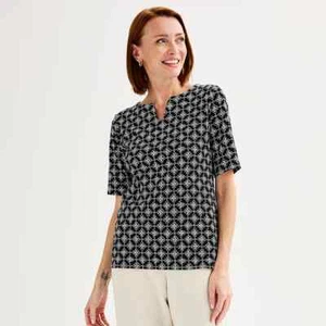 Women's Croft & Barrow® Elbow-Sleeve Splitneck Top Sizes M, L, XL, - Picture 1 of 8