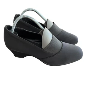 George Heels Women’s 8.5 Comfort Start Loafers Pumps Wedge Black Fabric Slip On - Picture 1 of 6