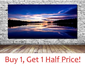 SEENLANDSCHAFT LEINWANDBILD WANDBILD - gerahmt - MARINEBLAU NATUR BILD DRUCK - Bild 1 von 7
