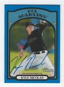 Topps Heritage Minors 2021 #ROA-KN Kyle Nicolas Real One automático negro azul 15/25 - Imagen 1 de 2