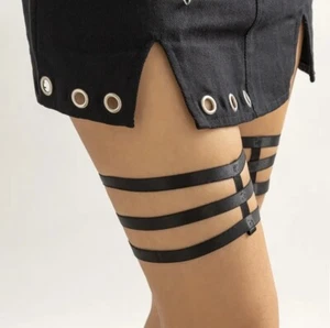 Sexy Leg Chain Leather Elastic Black Harness for Women Girls Goth Greek - Picture 1 of 1