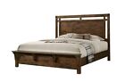 1Pc Rustic Brown Queen Size Panel Bed Built-In Footboard Bench Solid Wood