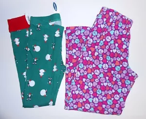 2 Girls Pajamas L 10-12~Old Navy Green Elf Snowman Joggers Purple Hearts Fleece - Picture 1 of 8