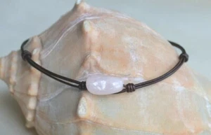Girl's Rose Quartz on Leather Choker Rose Quartz Necklace for Girls Gift for Her - Picture 1 of 7