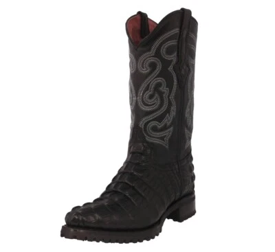 Mens Black Motorcycle Boots Alligator Tail Pattern Leather J Toe Cowboy Botas - Image 1 of 4