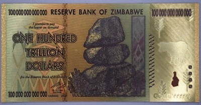 🇿🇼Zimbabwe $100 Trillion Dollars Gold Banknote Money Collection Novelty Gift - Image 1 of 4