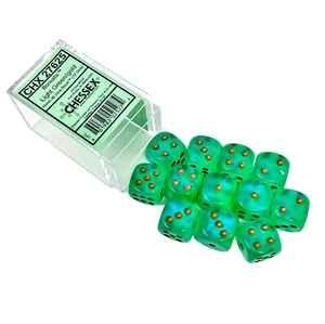 OLD GLITTER Chessex Borealis Light Green/Gold 16mm d6 Dice Set RARE - Picture 1 of 3