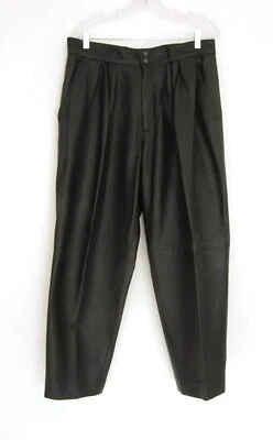 Vtg 80s North Beach Leather Black Tapered Pleated Front Pants 32 Michael Hoban - Image 1 of 4