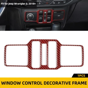 For 2018+ Jeep Wrangler JL JT Red Carbon Window Control Switch Bezel Trim Covers - Picture 1 of 11