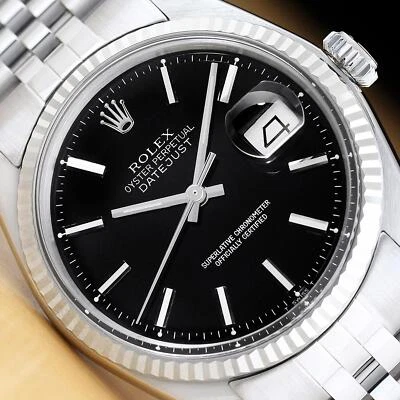 ROLEX MENS DATEJUST BLACK DIAL 18K WHITE GOLD STAINLESS STEEL JUBILEE WATCH - Image 1 of 4