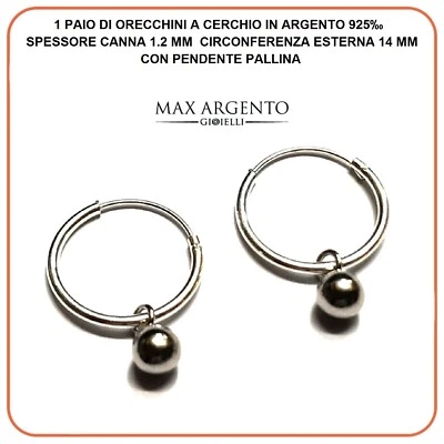 ORECCHINI CERCHIETTO CON PENDENTE PALLINA IN ARGENTO 925 - Immagine 1 di 2