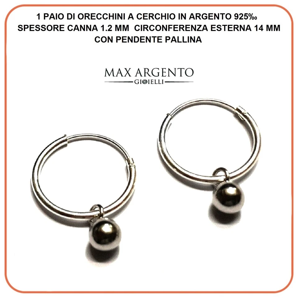 ORECCHINI CERCHIETTO CON PENDENTE PALLINA IN ARGENTO 925 - Immagine 1 di 2