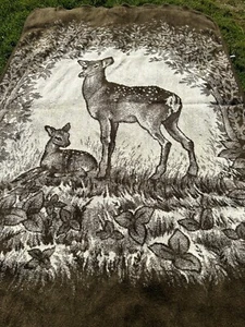 Vintage San Marcos Decke Hirsch Reh Rehkitz Bambi braun weiß 84x54 Etikett - Bild 1 von 14