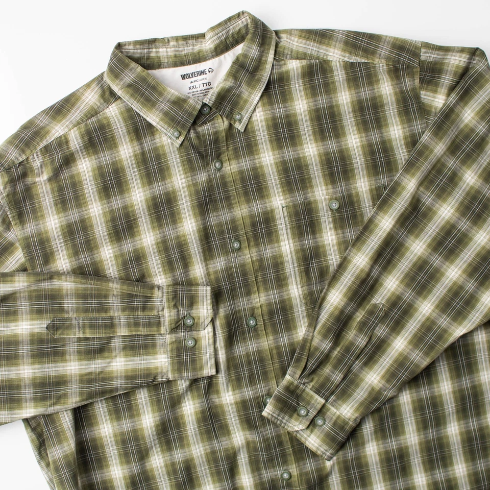 Camisa para hombre Wolverine PC Wick XXL grande verde a cuadros con botones Foto 1 de 4