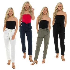 Damen Leinenmischung Taillenhose volle Länge UK Größe 10 12 14 16 18 20 - Bild 1 von 9
