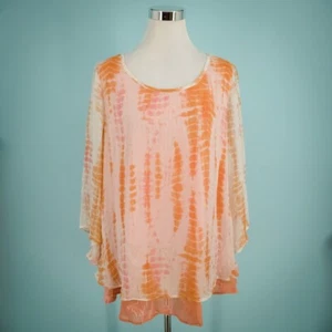 Soft Surroundings Size Large L Lisette Pink Orange Tie Dye Floral Layered Top - Picture 1 of 6