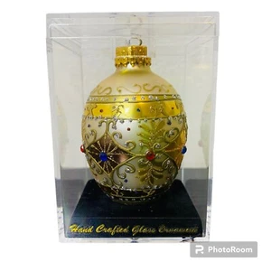 Adorno de vidrio hecho a mano CBK óvalo de Navidad adornado brillo dorado - Imagen 1 de 5