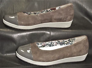 Hotter Angel women's brown nubuck w/gray patent cap toe pump sz UK 6 1/2, US 8.5 - Picture 1 of 6