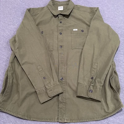 Lee Workwear 衬衫夹克男式大号橄榄绿色厚棉帆布夹克 — 第 1/4 张图片