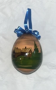 Vintage Holz handbemalt russische Volkskunst Ei Dorf Landschaft - Bild 1 von 4