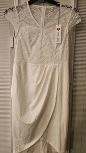 NEU Katie Kasin weißes Spitzen Stretch Minikleid Spitze Flügelärmel Größe Medium - Bild 1 von 8
