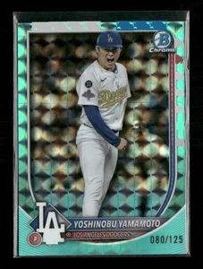 2025 Bowman Chrome #76 Yoshinobu Yamamoto #/125 Aqua Geometric Refractor - Picture 1 of 2