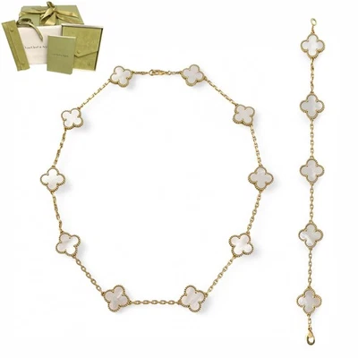 Van Cleef Arpels 18k MOP Vintage Alhambra 5/10 Motivo Collar Pulsera CAJA CERTIFICADO Foto 1 de 4