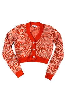 Pretty Garbage Sweater Womens Crop Small White Stripe Orange Fall Winter Button - Picture 1 of 4